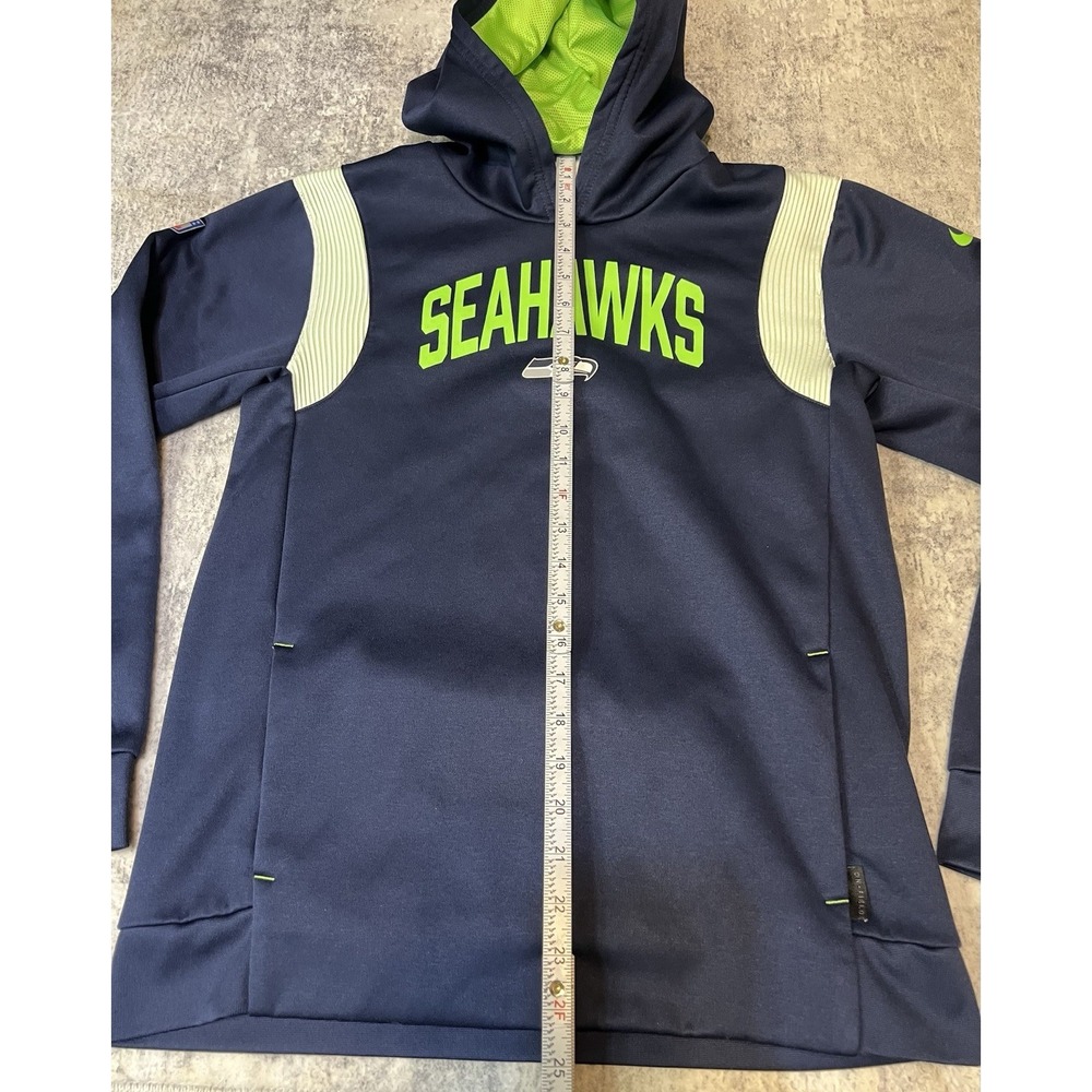 Seattle Seahawks Hoodie Boys Large 14/16 Blue Nike ThermaFit Pullover Sweatshirt - Picture 4 of 8